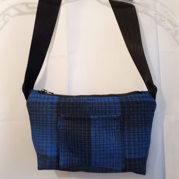 New Classic Plaid Wool Top handle Purse Shoulder bag Blue Black Faux leathertrim - Picture 5 of 10